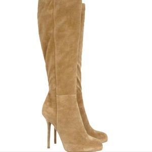 Sergio Rossi tan suede heeled boots